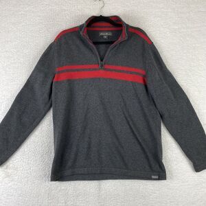 Eddie Bauer 100% Cotton Gray Red Quarter Zip Gray Red L Sweater